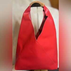 Tiffany and Fred Red Leather Hobo Bag with Woven Shoulder Pad